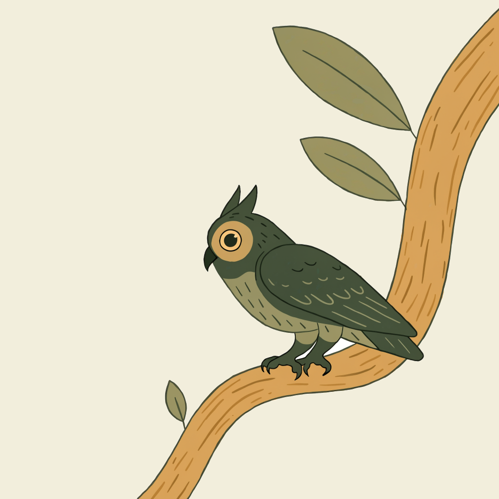 Cream, gold and dark green owl illustration used as an image color palette example